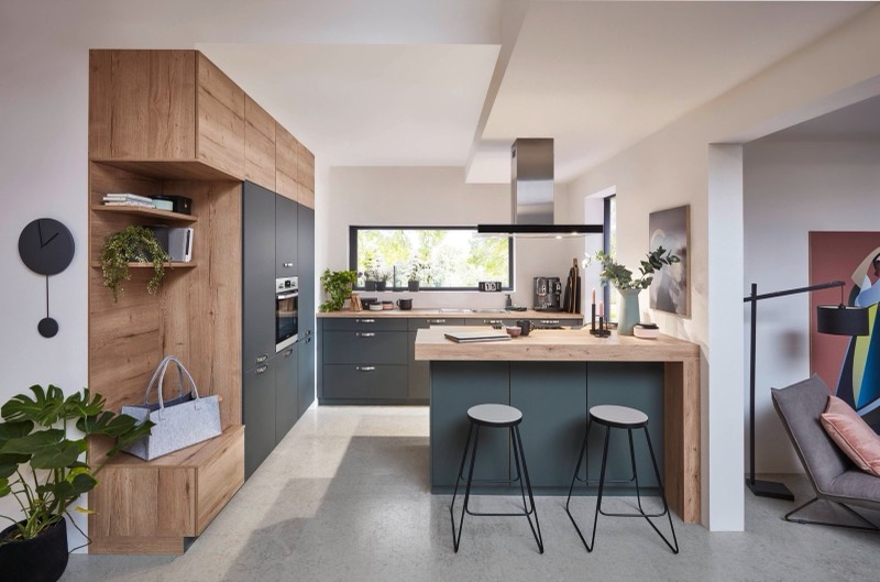 Cuisine Velours vert minéral – style moderne, Envia Cuisines